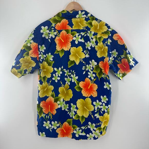 Hukilau Fashions Honolulu Hawaiian Shirt Button Up Vintage Mens Blue Orange - Picture 5 of 9